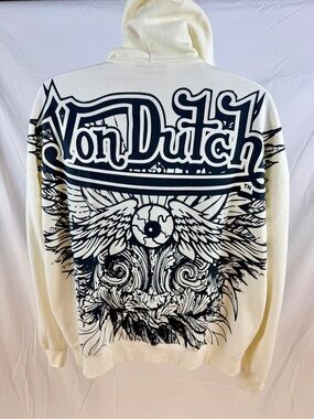 Von Dutch Men’s Full Zip Hoodie NWT Ivory Color, Nice!